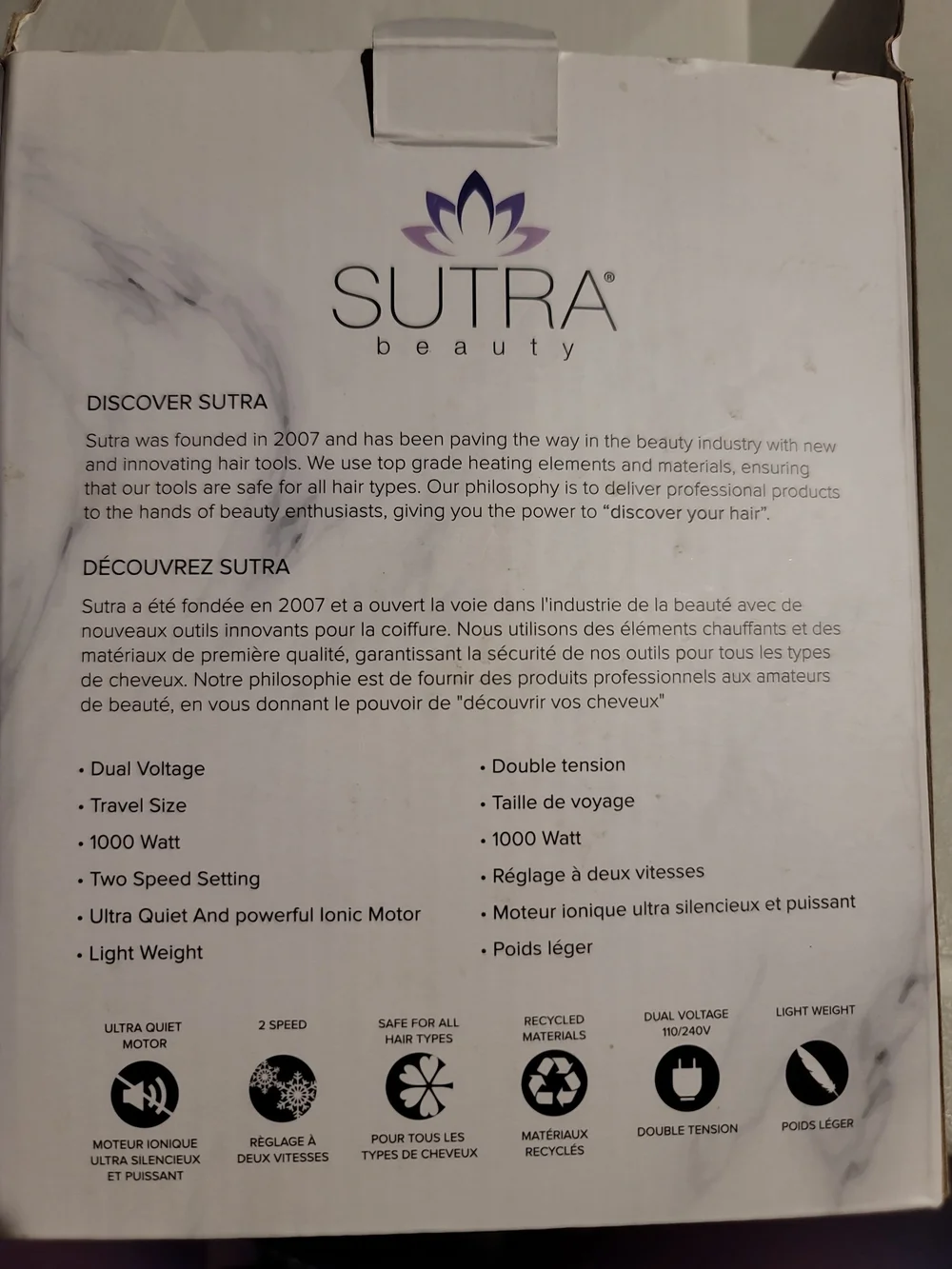 Sutra Beauty White Marble Travel Hair Dryer
